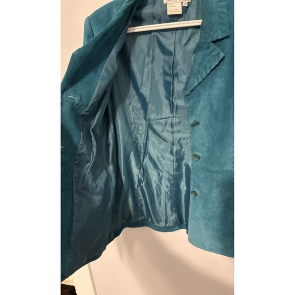 Nancy Bolen City Girl Teal‎ Suede Leather Blazer Jacket Women Size S - Picture 7 of 8